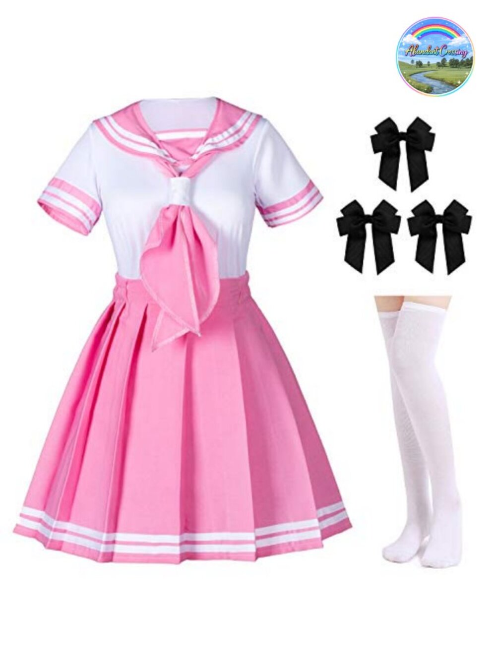Japanese Sailor Uniform Cosplay Costume 5-Piece Set with Socks & Hairpins